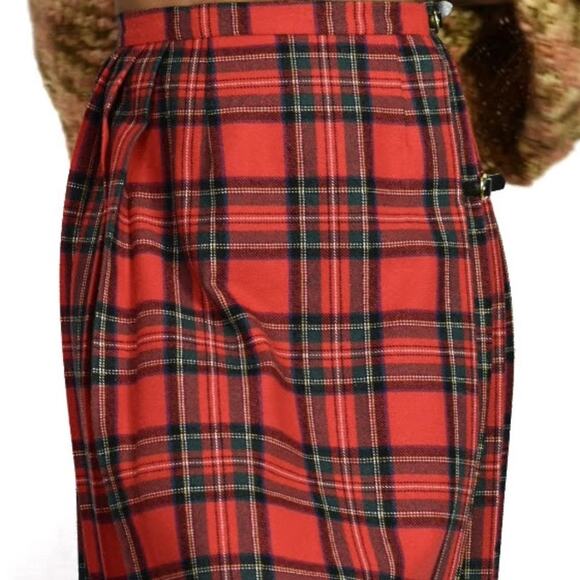 Chaus Tartan Skirt Red Vintage Midi Plaid Check Kilt Pleats Wrap Wool Size Small - Picture 5 of 12